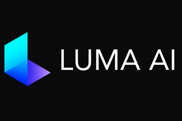 The Luma AI logo , a stylized blue and purple geometric shape resembling an ' L' or an abstract cube, is displayed on a black background , with the text LUMA AI in white sans -serif font to its right. The image is professionally presented in a 1 6:9 aspect ratio. Filename : luma ailogo 16x 9. png
