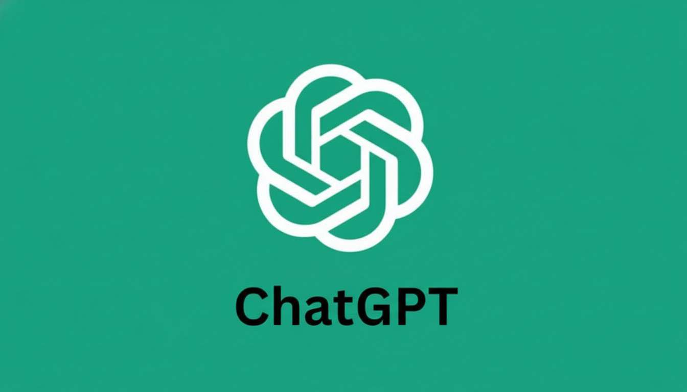 The ChatGPT logo and text on a teal background, resized to a 16:9 aspect ratio.