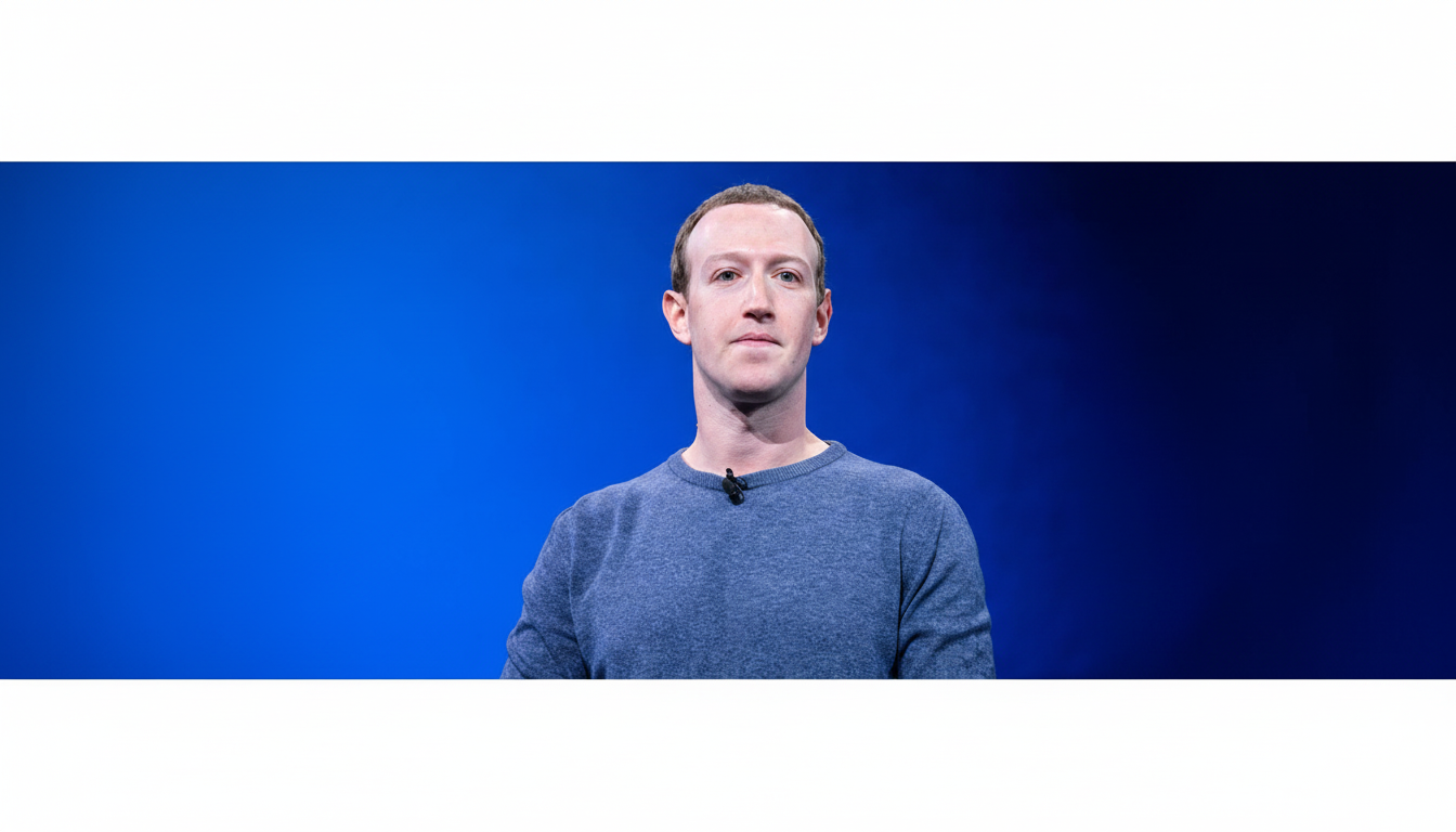Mark Zuckerberg in a blue sweater against a blue background, resized to a 16: 9 aspect ratio.