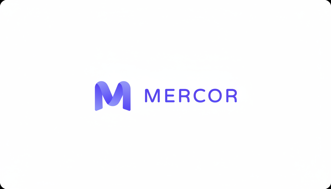 The Mercor logo, featuring a stylized purple M followed by the word MERCOR in purple text, presented on a clean white background with rounded corners, resized to a 16:9 aspect ratio.
