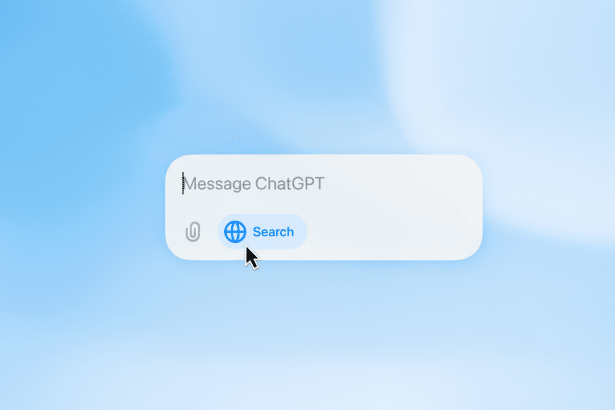 A professional 16:9 image showing a message input box labeled Message ChatGPT with a search button featuring a globe icon.