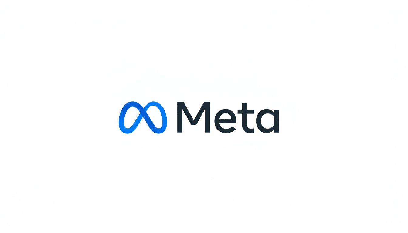 The Meta logo, featuring a blue infinity symbol next to the word Meta in dark gray, presented on a white background with a 1 6: 9 aspect ratio.