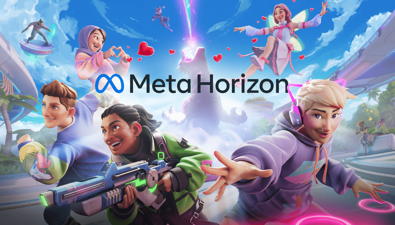 Text: Meta Horizon metaverse with diverse avatars