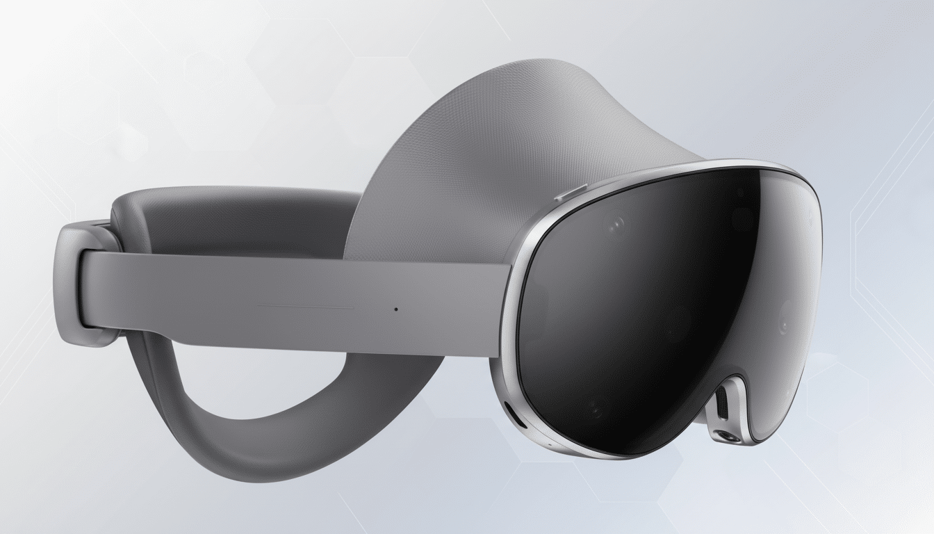 A professional , enhanced image of the Meta Quest Pro VR headset with a subtle patterned background. Filename : metaquest proenhanced .png