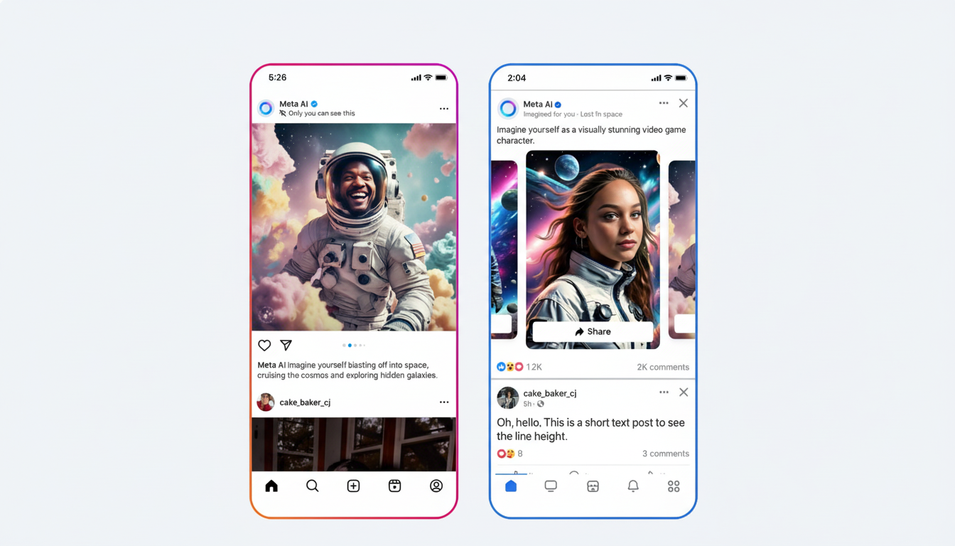 Metas Instagram and Facebook logos with AI circuit graphics, more AI in feeds