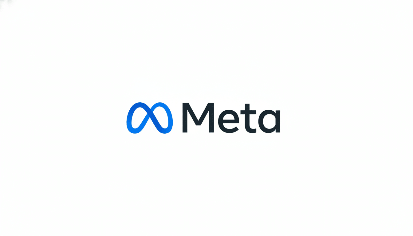 alt text: Meta logo in blue and black on a white background, resized to a 16: 9 aspect ratio. Filen