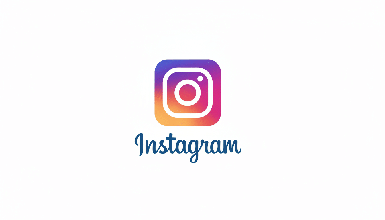 The Instagram logo and word mark on a white background, resized to a 16: 9 aspect ratio. The logo features a gradient- colored square with a rounded camera icon inside, and the word Instagram is written below it in a script font.