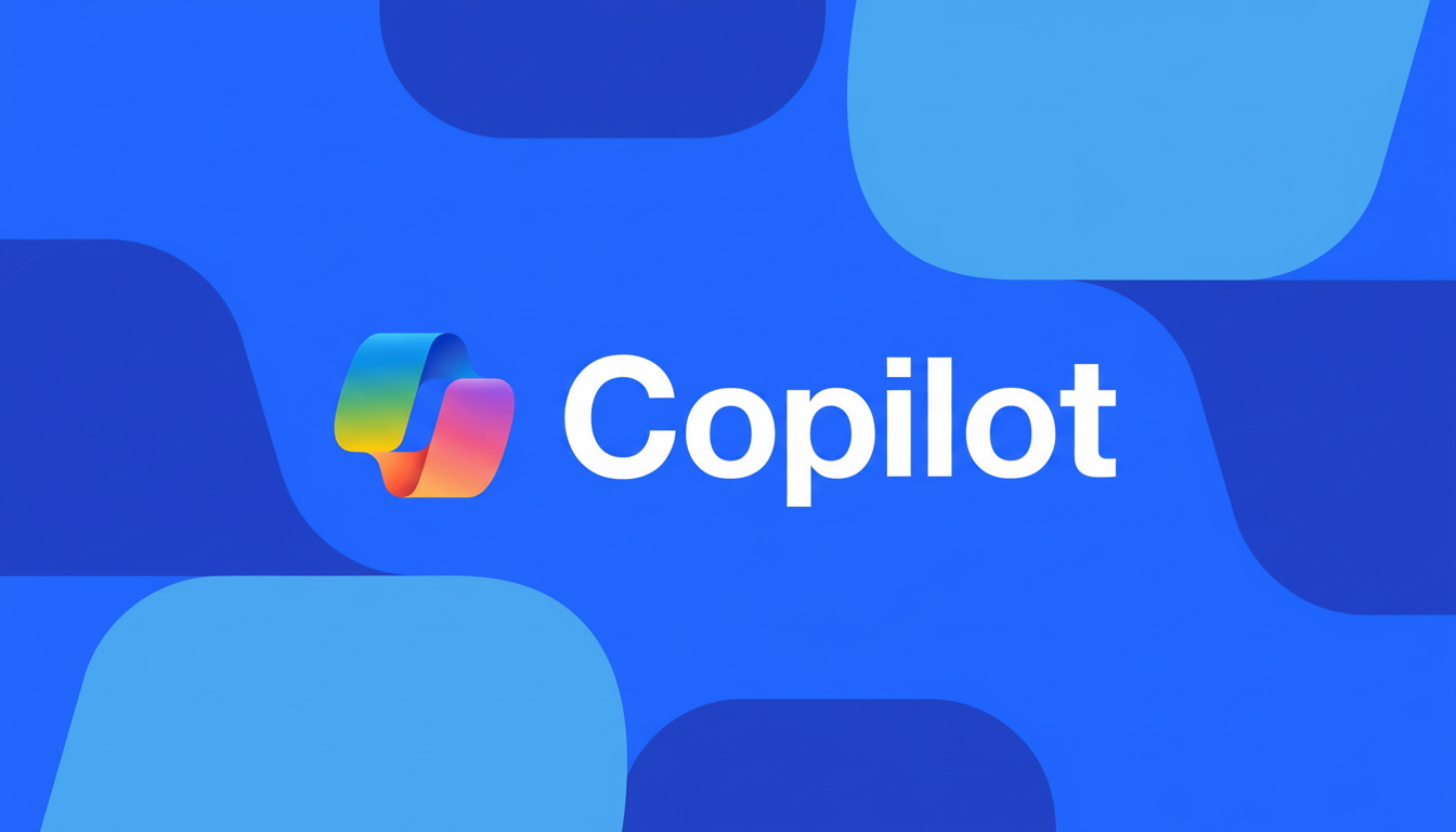 The Copilot logo, featuring a colorful, folded ribbon icon to the left of the white text
