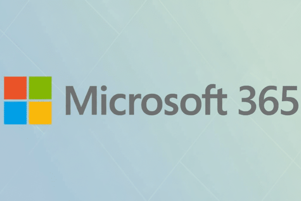 Microsoft 365 logo on a professional light blue gradient background with subtle geometric patterns. Filename : microsoft3 65logo enhanced.png