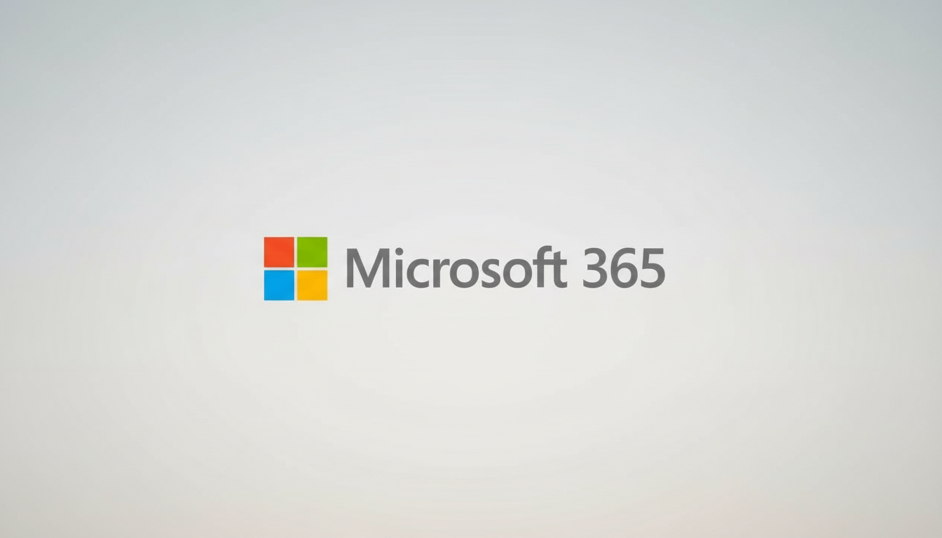 The Microsoft 365 logo, featuring a colorful square icon with four quadrants (red, green, blue, yellow) next to the text Microsoft 365 in gray, presented on a professional light gray background with a subtle gradient.