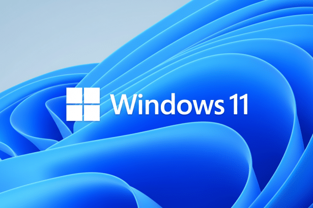 The Windows 11 logo with a blue wavy background, resized to a 16: 9 aspect ratio.