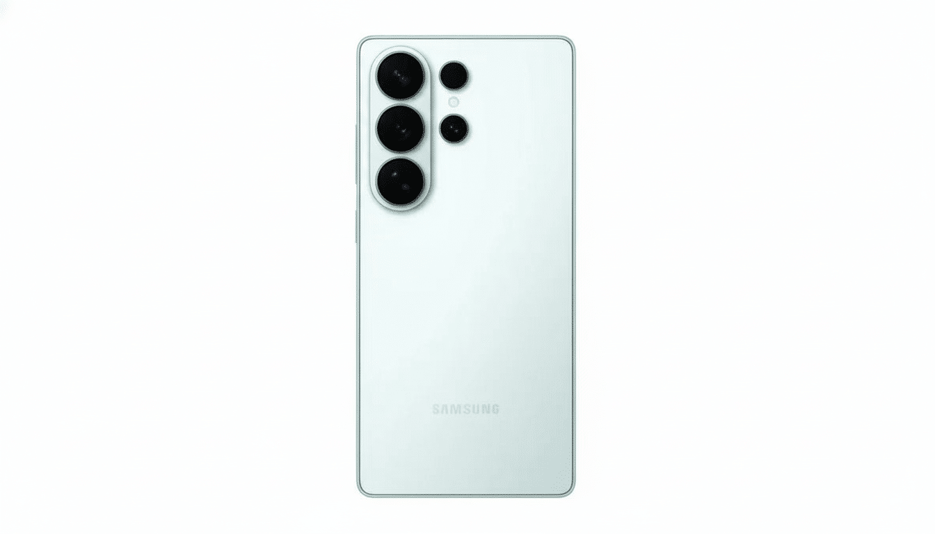 A professional , enhanced image of a light green Samsung Galaxy S 23 Ultra phone shown from the back, featuring a clean white background. Filename : samsunggalaxy s23 ultraback view . png