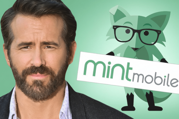 Ryan Reynolds next to the Mint Mobile fox mascot, with a green background. Filename : ryan reynolds mintmobile 1 69. png