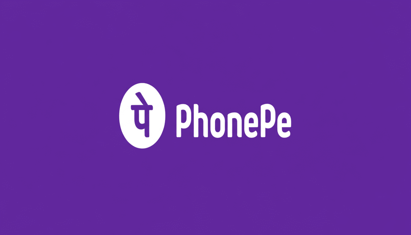 The Phone Pe logo, featuring the word PhonePe in white text next to a white circular icon with a purple De vanag ari  pe  character, all set against a solid purple background. Filename : phonepe logo16 9. png