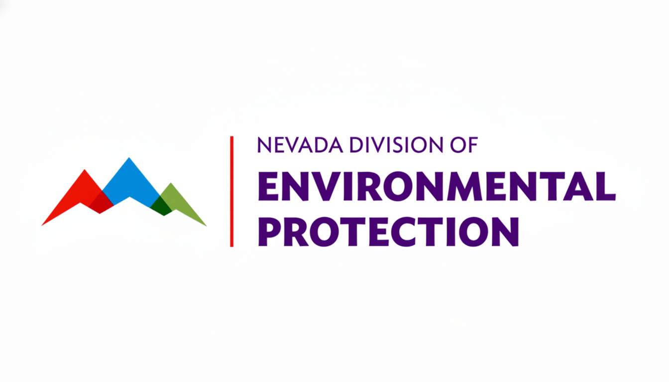 The logo for the Nevada Division of Environmental Protection, featuring a stylized red , blue, and green mountain icon next to a red vertical line, and the text NE VADA DIVISION OF ENVIRONMENTAL PROTECTION in purple. Filename : nevada divisionof environmentalprotection logo.png