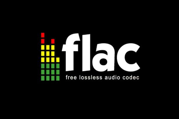 The FLAC logo, featuring the word fl ac in white next to a stylized audio equalizer with red, yellow, and green bars, all against a black background.