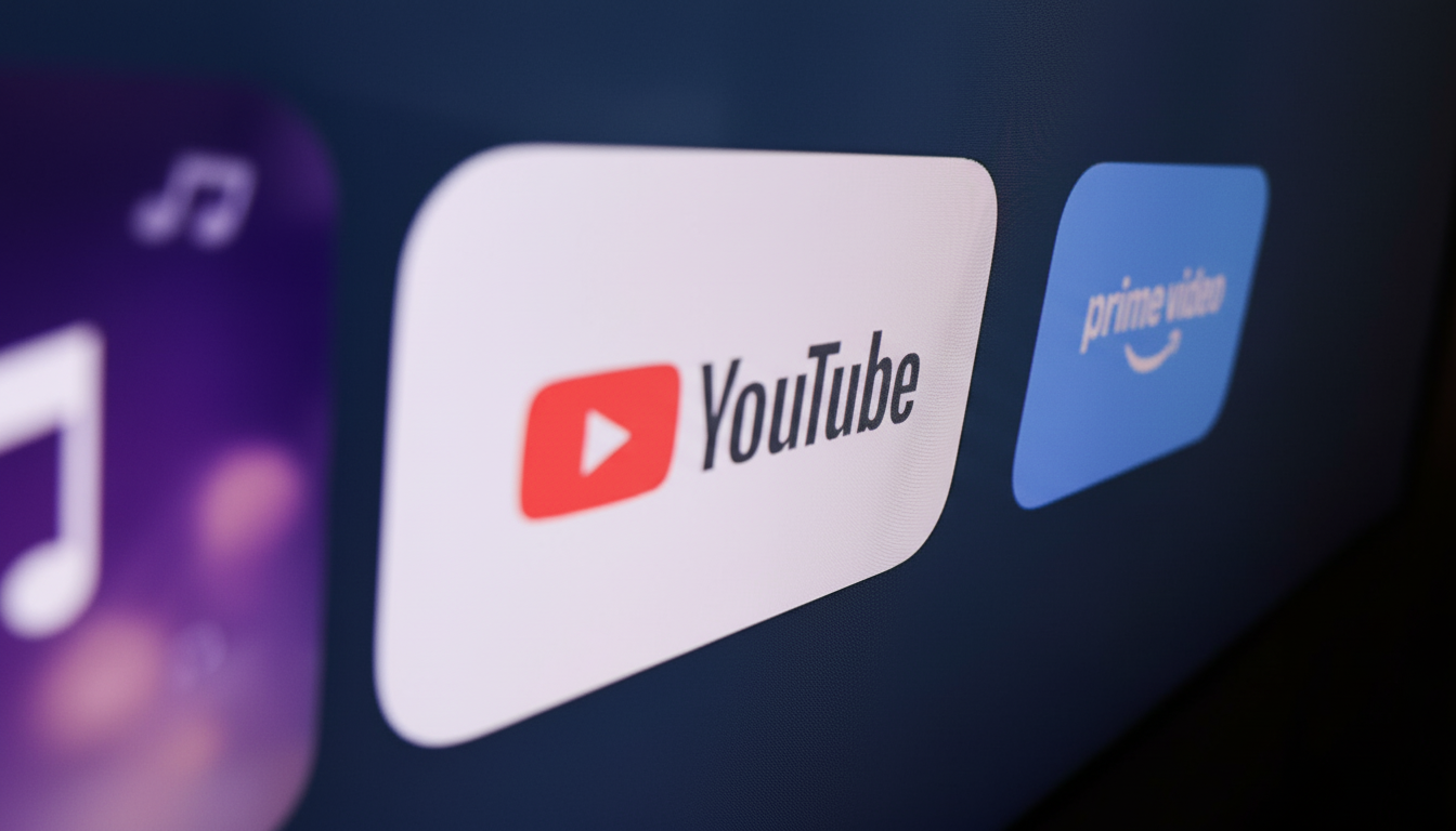 YouTube TV app update with QR code shopping and AI upscaling on smart TV screen