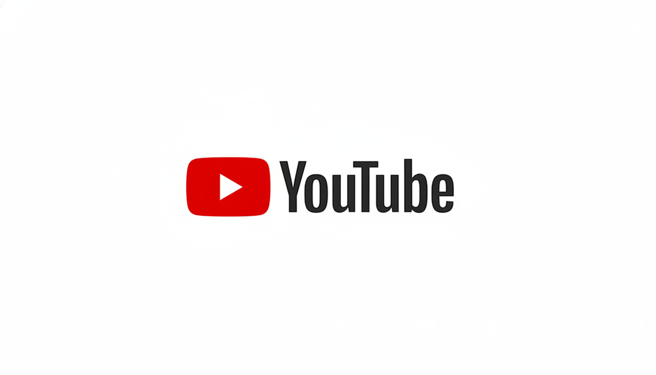 The YouTube logo, featuring a red play button icon next to the word YouTube in black text, presented on a white background with a 16:9 aspect ratio.