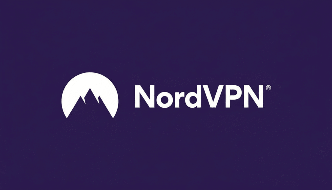 The Nord VPN logo, featuring a white mountain icon next to the word NordVPN in white text , all set against a solid purple background, resized to a 16: 9 aspect ratio.