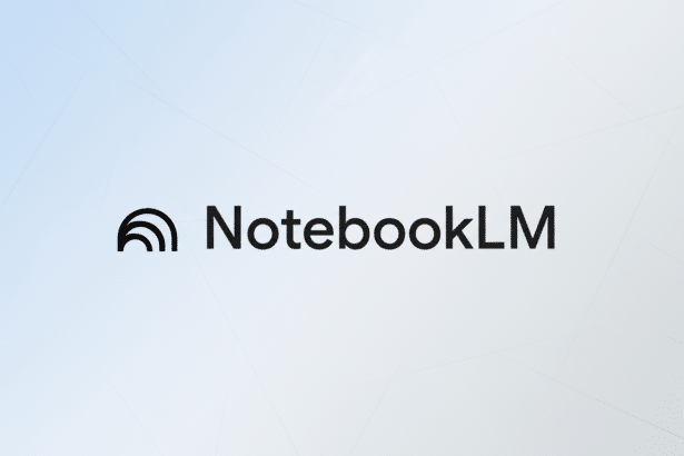 Notebook LM logo with a professional light blue gradient background and subtle geometric patterns, resized to a 16: 9 aspect ratio.