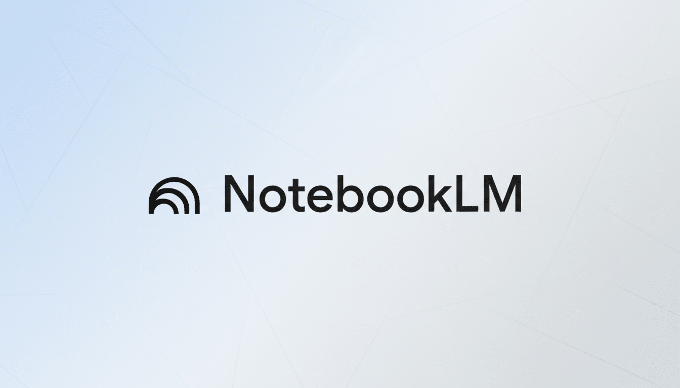 Notebook LM logo with a professional light blue gradient background and subtle geometric patterns, resized to a 16: 9 aspect ratio.