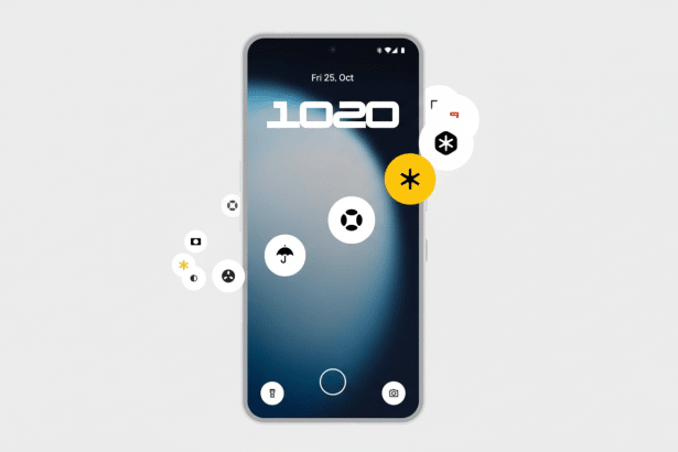 A professional, enhanced image of a smartphone displaying the date and time, with various abstract icons floating around it, set against a clean, flat