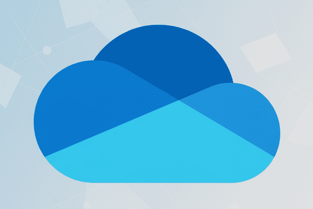 This is a professionally enhanced image of the OneDrive cloud logo on a 16 :9 aspect ratio backgroun