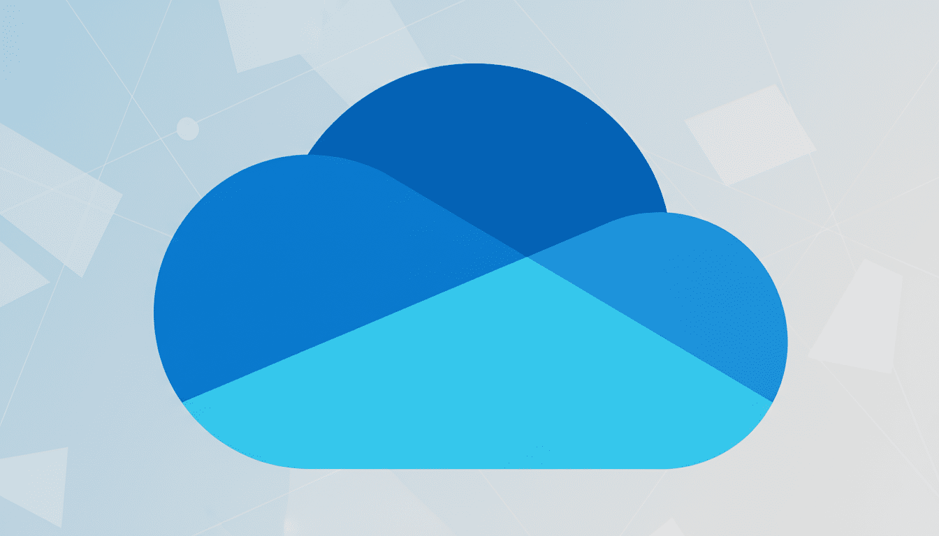This is a professionally enhanced image of the OneDrive cloud logo on a 16 :9 aspect ratio backgroun