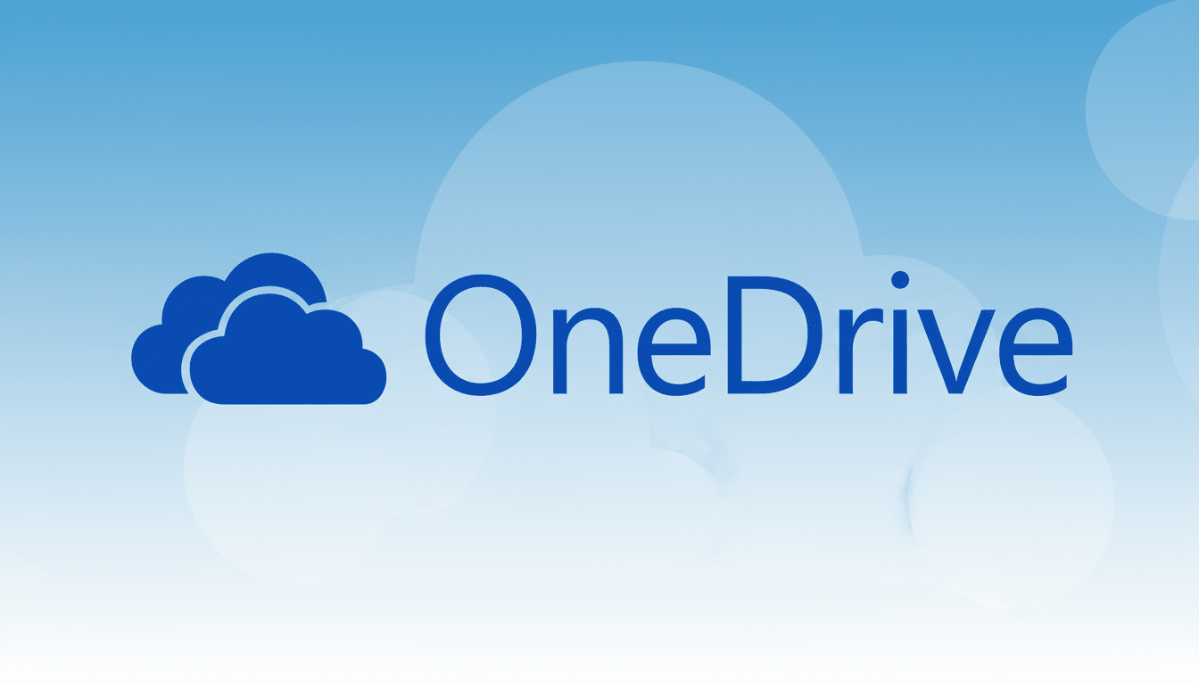 ast Text : The OneDrive logo, featuring two blue cloud shapes to the left and the word OneDrive in