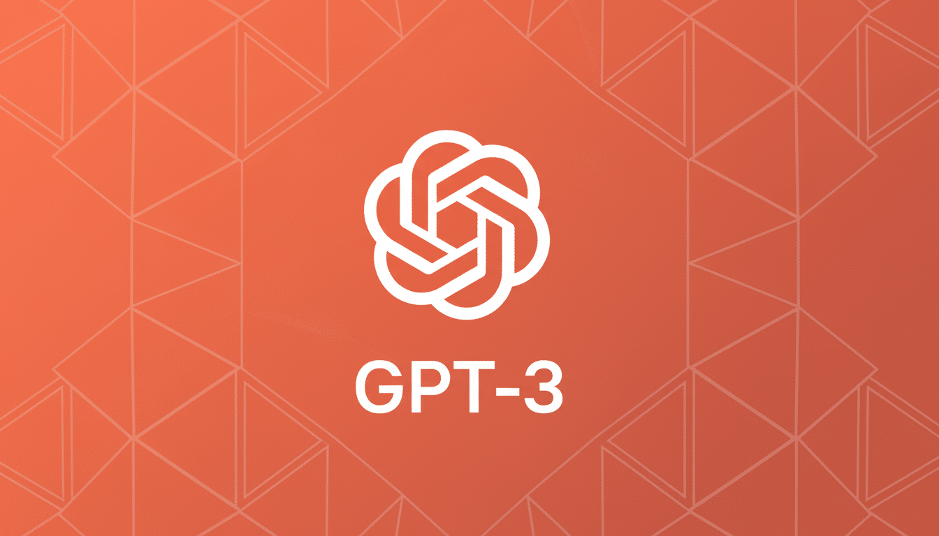 The OpenAI logo with the text GPT-3 below it, set against an orange background with a subtle geometric pattern, resized to a 1 6: 9 aspect ratio.