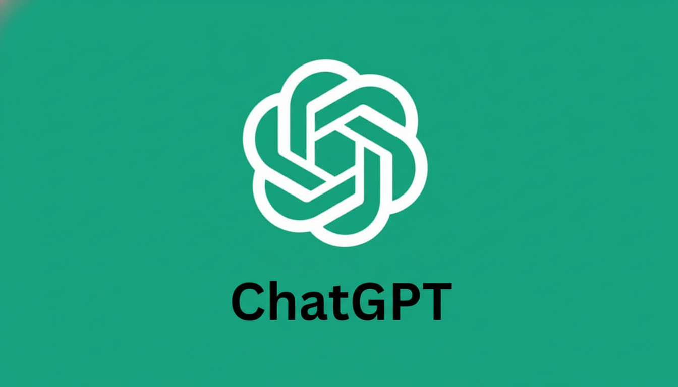 The ChatGPT logo and text on a teal background, resized to a 16:9 aspect ratio.