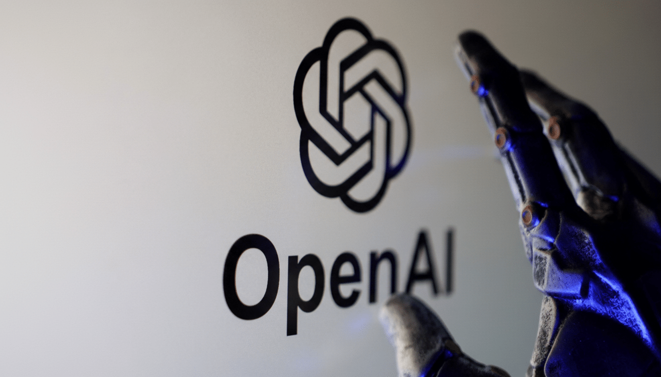The OpenAI logo and name are displayed next to a metallic robotic hand.