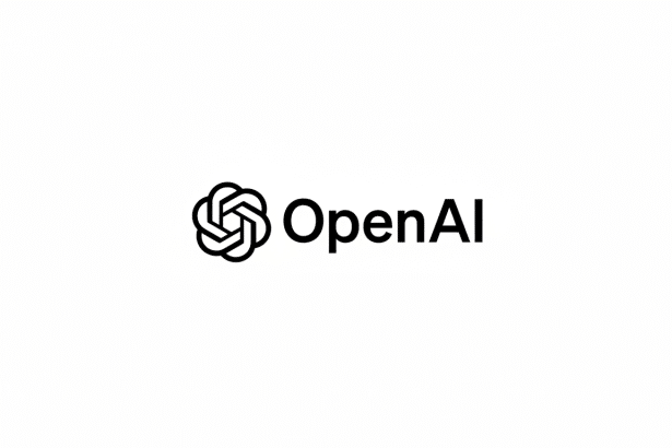The OpenAI logo, featuring a stylized black geometric symbol resembling a knot or brain next to the word OpenAI in black text, all against a clean whi