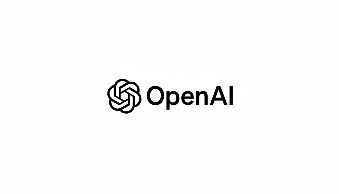 The OpenAI logo, featuring a stylized black geometric symbol resembling a knot or brain next to the word OpenAI in black text, all against a clean whi