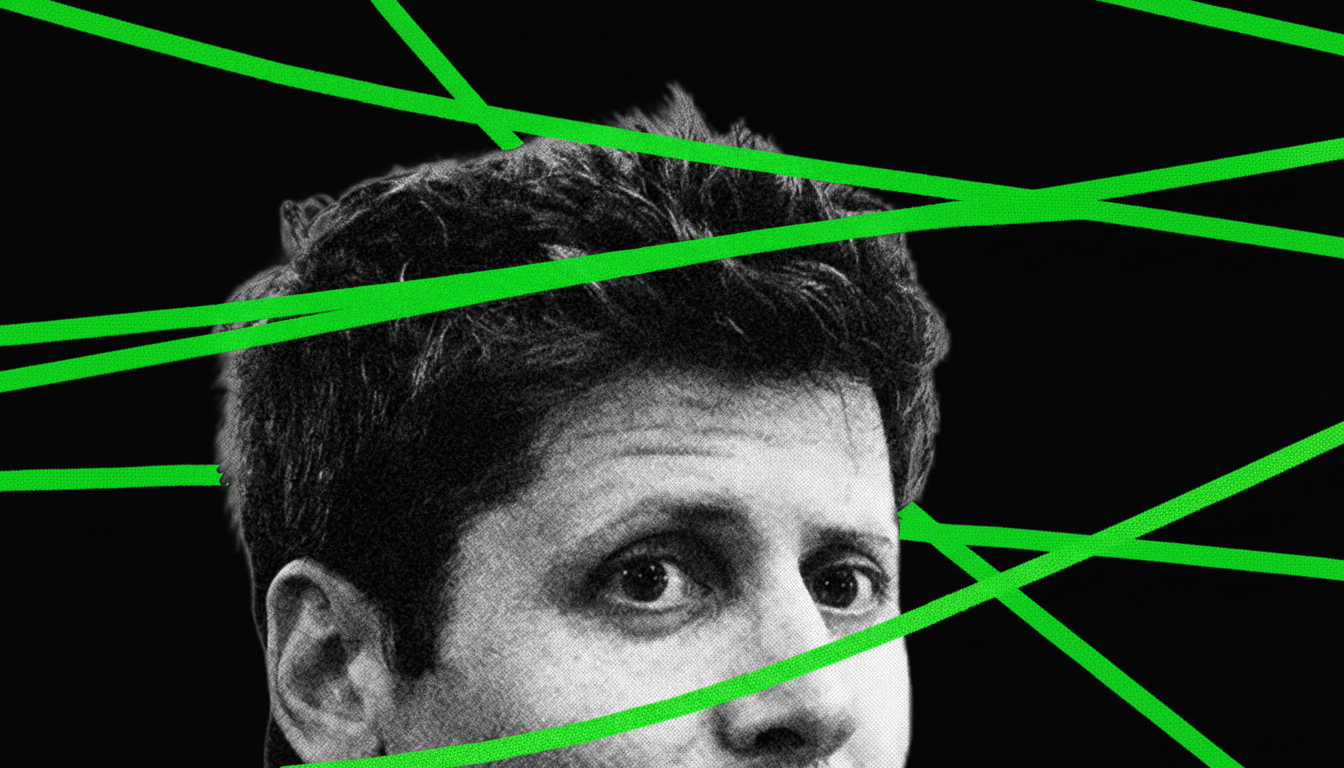 A black and white image of a mans head with green lines crossing over it, resized to a 16:9 aspect ratio.