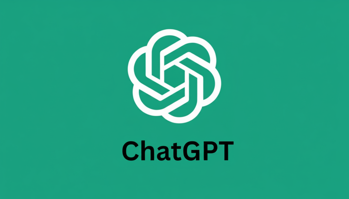 The ChatGPT logo, a white abstract knot-like design, centered above the black text