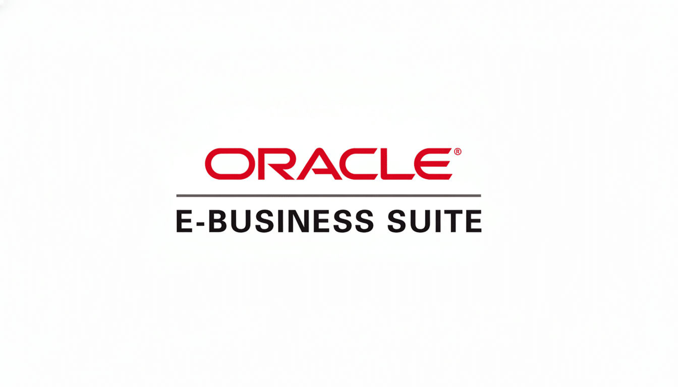 Oracle E- Business Suite logo on a white background.