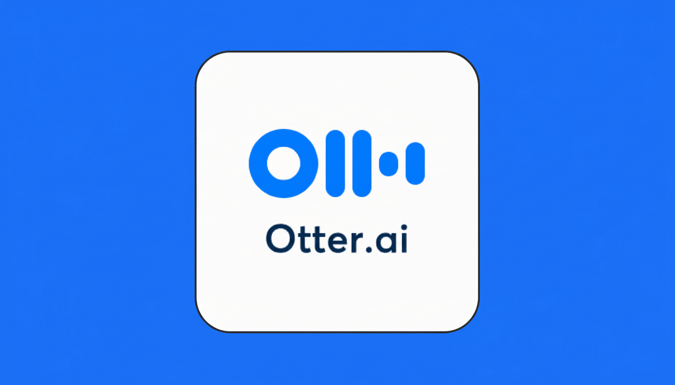 The Otter.ai logo on a white square with rounded corners, against a blue background, in a 1 6: 9 aspect ratio.