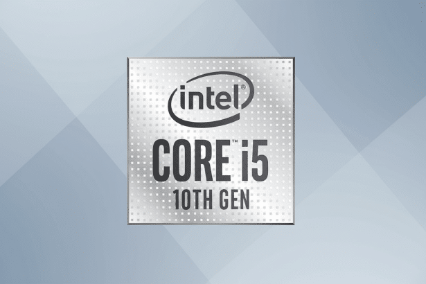 ** Alt Text**: Intel Core i5 10th Gen logo on a professional flat design background with soft patter