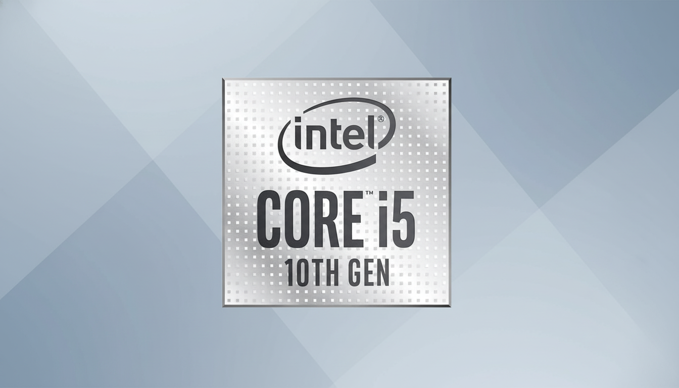 ** Alt Text**: Intel Core i5 10th Gen logo on a professional flat design background with soft patter
