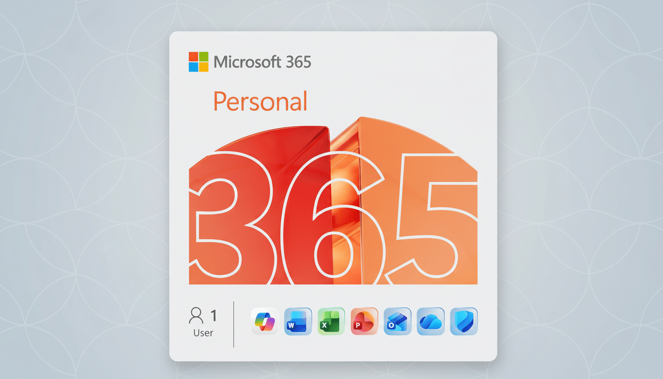 Microsoft 365 Personal box art with a subtle geometric background. Filename : microsoft3 65personal . png