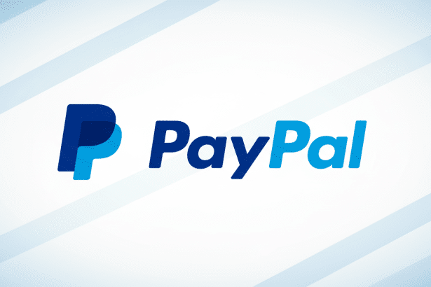 The PayPal logo, featuring a dark blue and light blue stylized P icon next to the word PayPal in a matching font, presented on a light blue and white