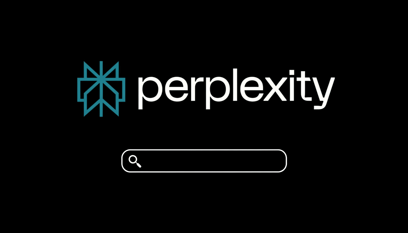 The Perplexity AI logo and a search bar on a black background.