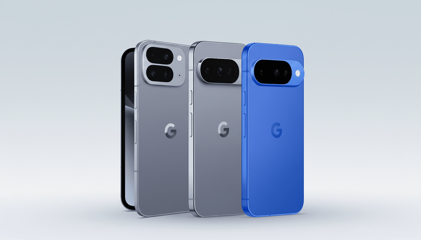 A professional shot showcasing four smartphones . From left to right: a black smartphone , a light grey smartphone , a darker grey smartphone, and a blue smartphone. All phones are facing backward and display a prominent G logo in the center.