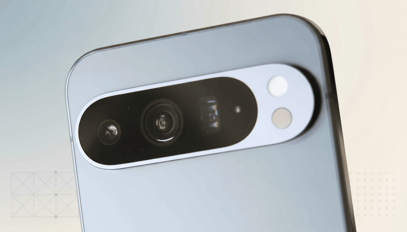 Close -up of a smartphone's horizontal camera module with two lenses and two flash elements on a professional flat design background.