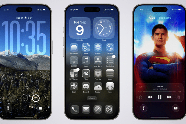 A professional enhancement of three iPhone screens, maintaining the original backgrounds. The left screen shows a snowy mountain landscape with the ti