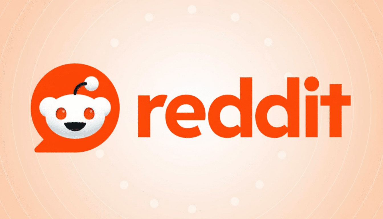 Reddit logo with a professional flat design background featuring soft patterns and gradients.