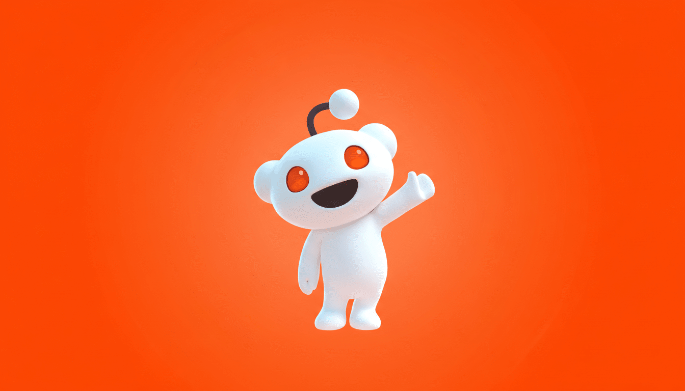 A 3D render of the white Reddit mascot , Snoo , with orange eyes and a black antenna, giving a thumbs-up against a vibrant orange background, resized to a 16:9 aspect ratio.