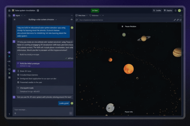 Screenshot of a solar system visualization application open in a web browser within a development environment. The application shows several planets o