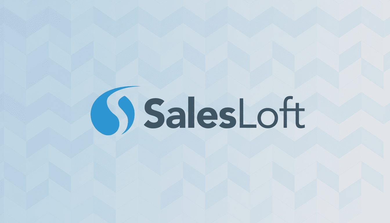 The SalesLoft logo, featuring a blue stylized S icon next to the word SalesLoft in dark gray text, presented on a light blue background with a subtle,